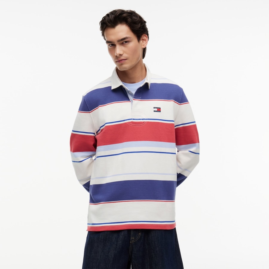 Image number 5 for Tommy Jeans Stripe Rugby Shirt Ecru