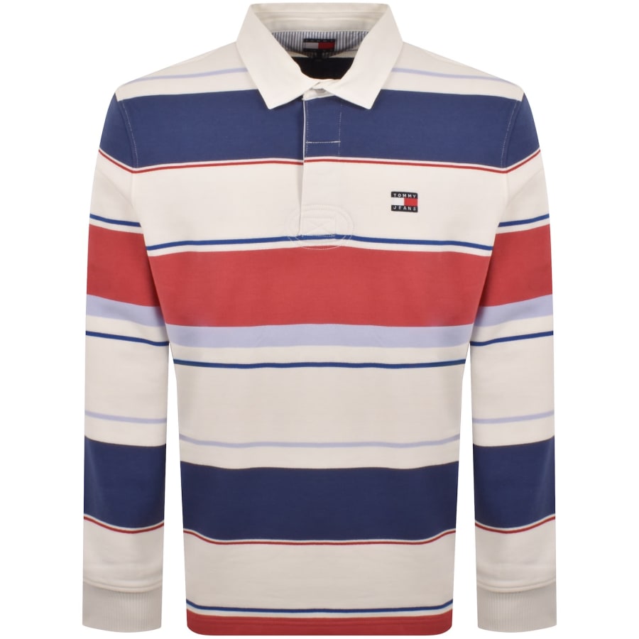 Image number 1 for Tommy Jeans Stripe Rugby Shirt Ecru