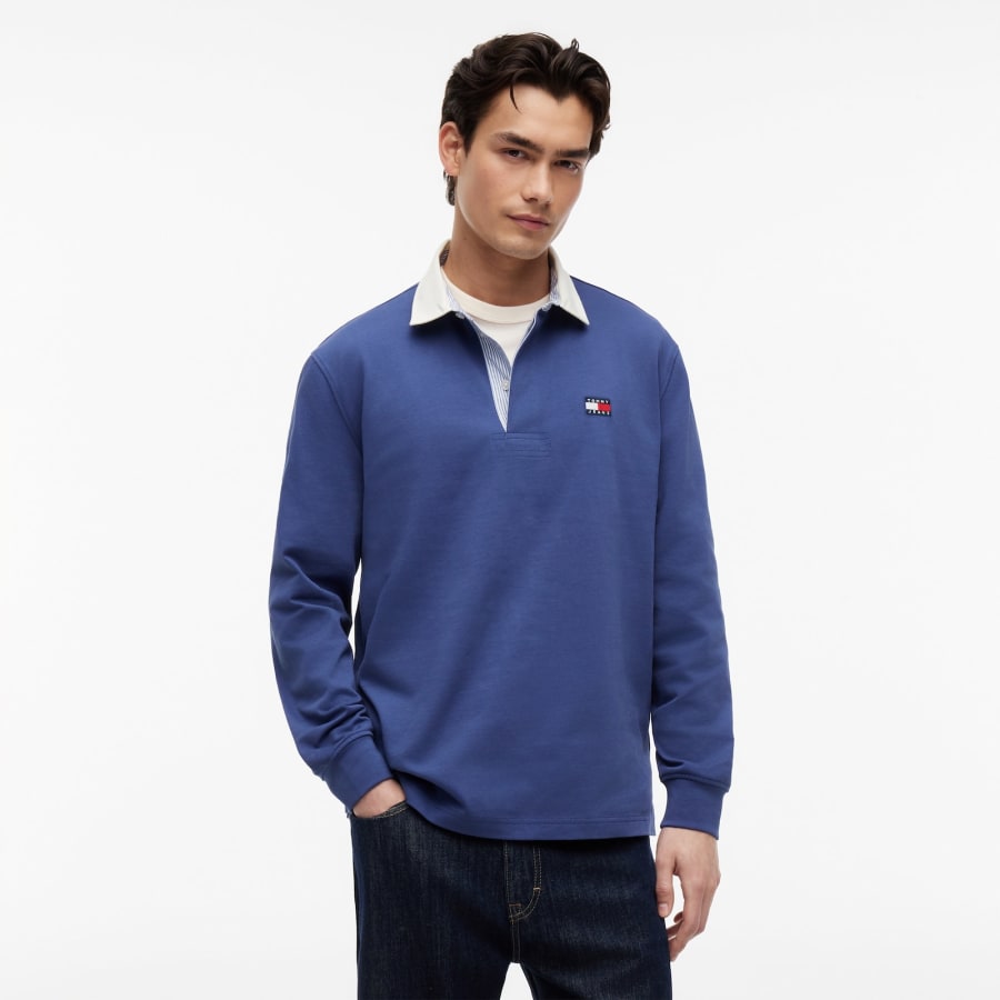 Image number 5 for Tommy Jeans Badge Rugby Shirt Blue