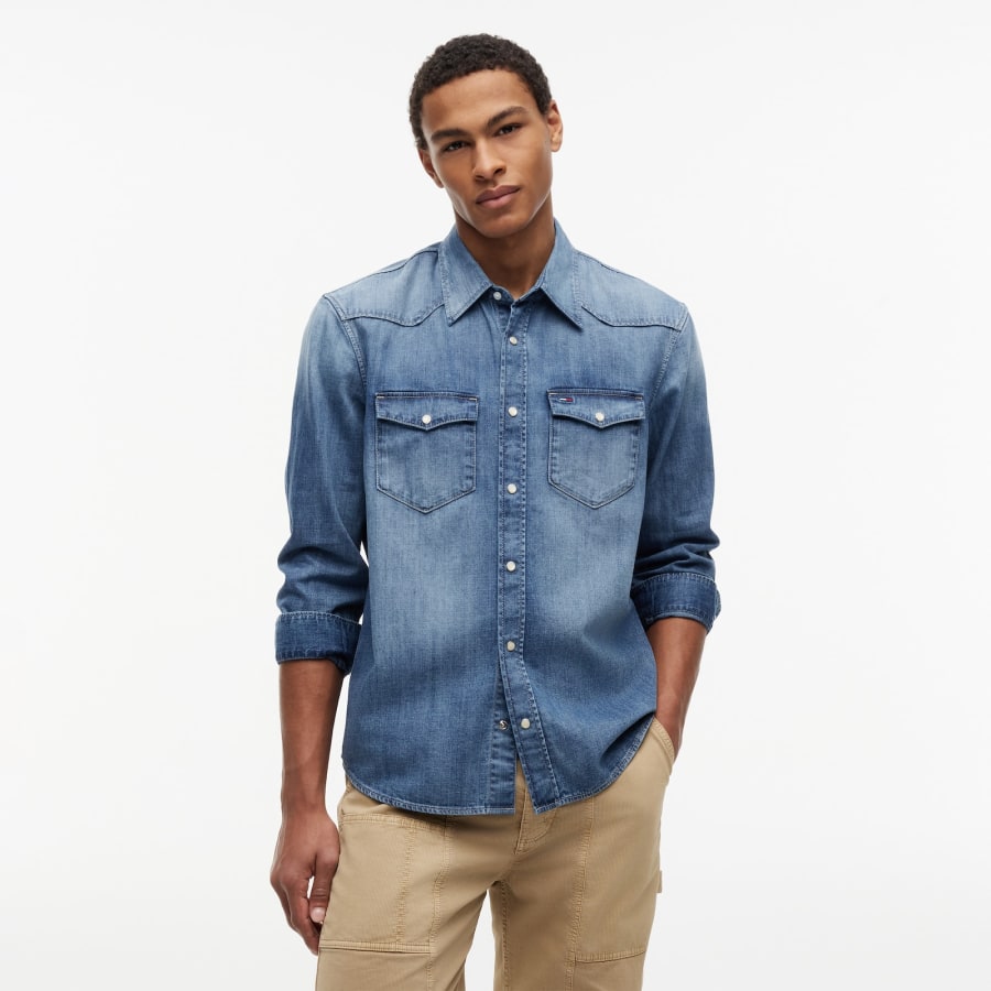 Image number 4 for Tommy Jeans Western Denim Shirt Blue
