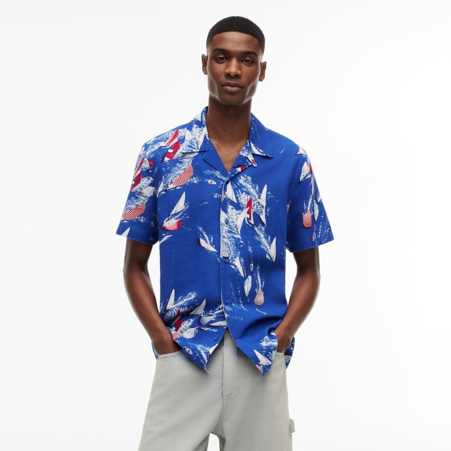 Image number 4 for Tommy Jeans All Over Print Shirt Blue