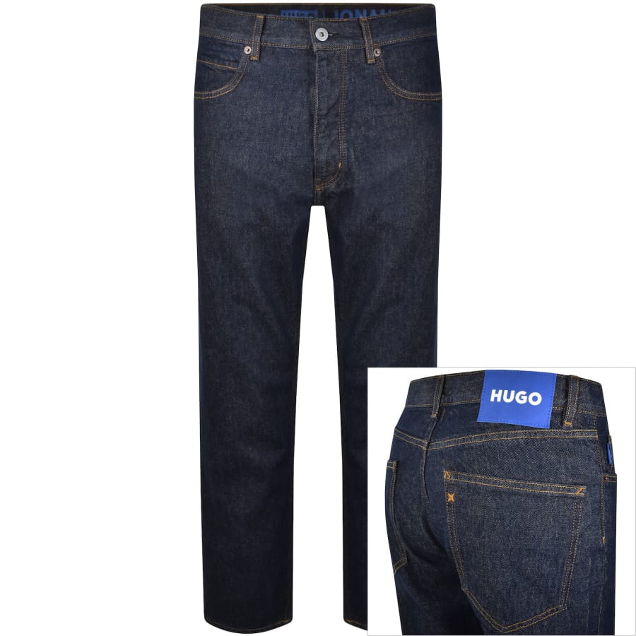 Image number 1 for HUGO Blue Straight Fit Jonah Dark Wash Jeans
