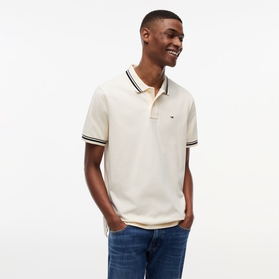 Image number 5 for Tommy Jeans Tipped Polo T Shirt Cream