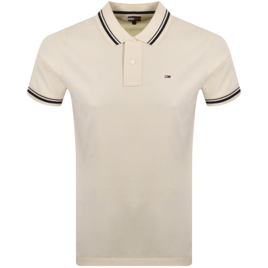 Image number 1 for Tommy Jeans Tipped Polo T Shirt Cream
