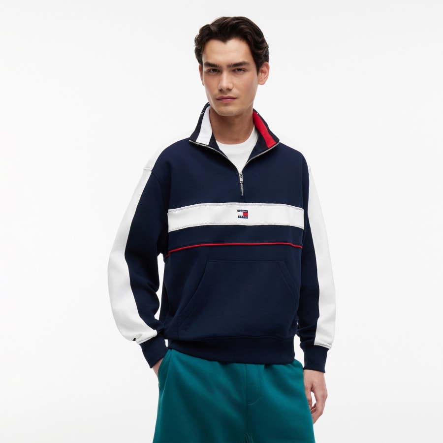 Image number 5 for Tommy Jeans Quarter Zip Sweatshirt Navy