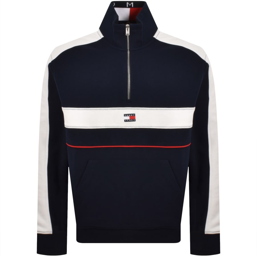 Image number 1 for Tommy Jeans Quarter Zip Sweatshirt Navy