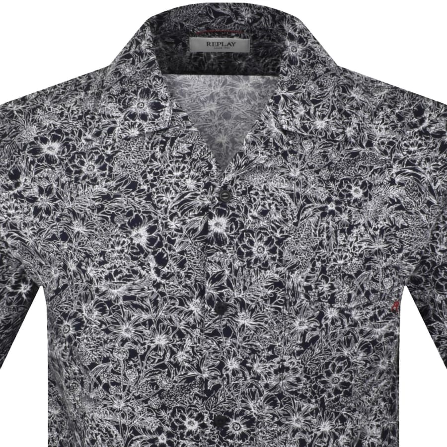 Image number 2 for Replay Floral Shirt Navy