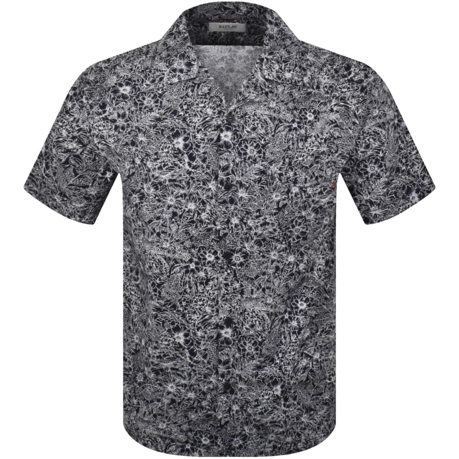 Image number 1 for Replay Floral Shirt Navy