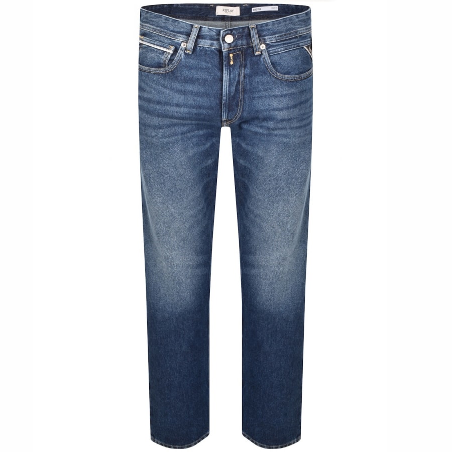 Image number 2 for Replay Grover Straight Fit Mid Wash Jeans Blue