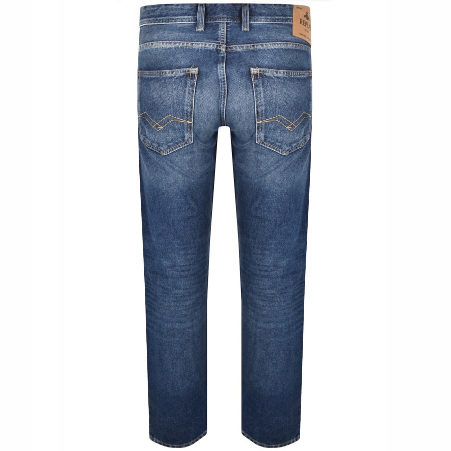Image number 3 for Replay Grover Straight Fit Mid Wash Jeans Blue