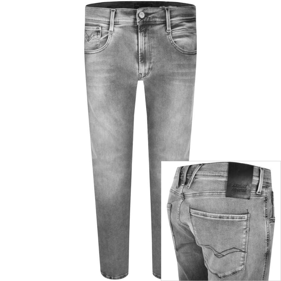 Image number 1 for Replay Anbass Slim Fit Light Wash Jeans Grey