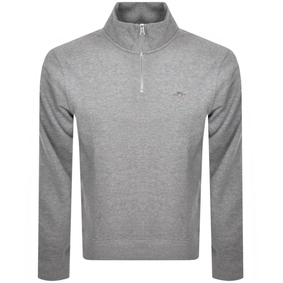 Image number 1 for Gant Shield Logo Half Zip Sweatshirt Grey