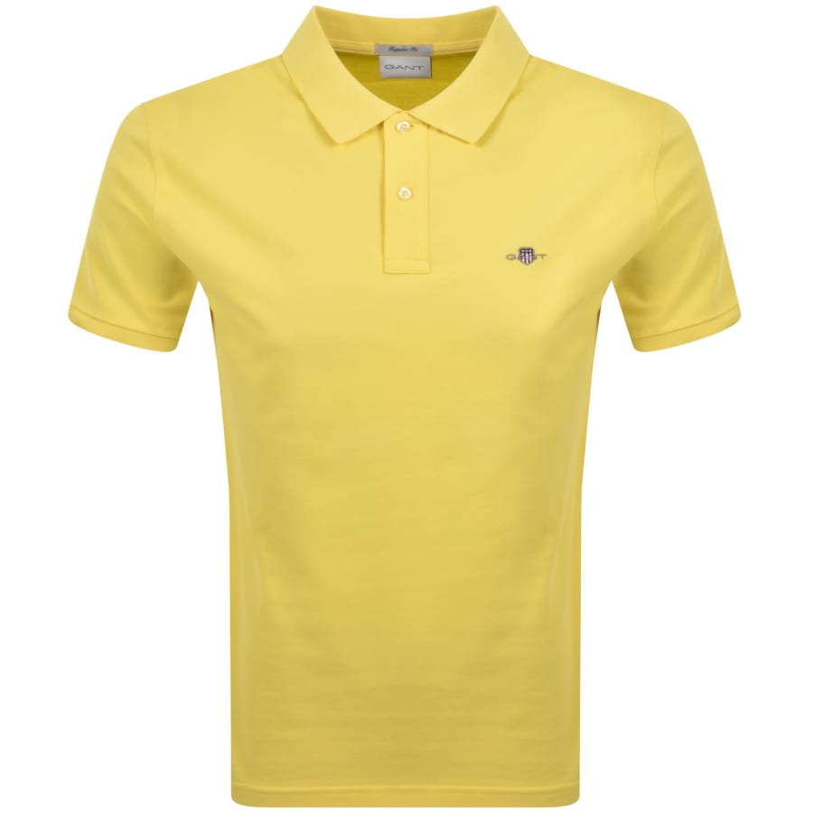 Image number 1 for Gant Regular Fit Shield Pique Polo T Shirt Yellow