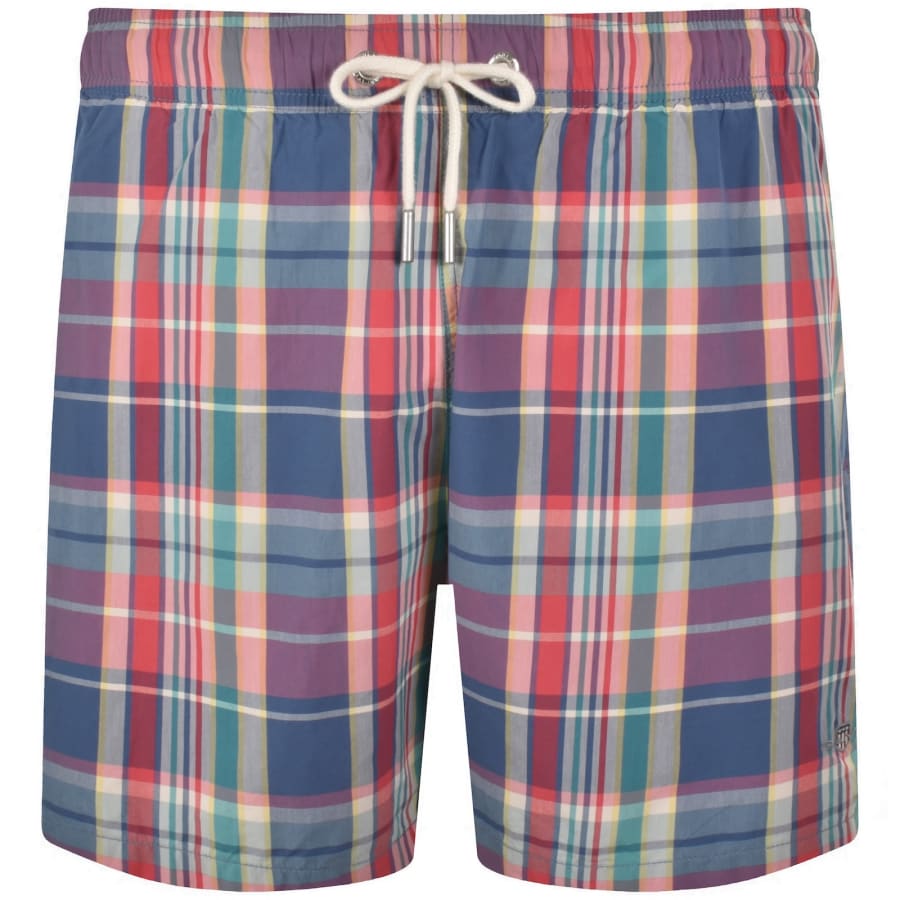 Image number 1 for Gant Madras Check Swim Shorts Red