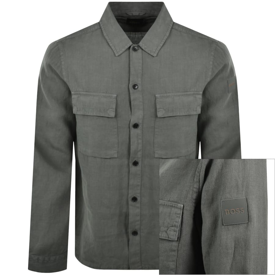 Image number 1 for BOSS Locky 3 Linen Overshirt Grey