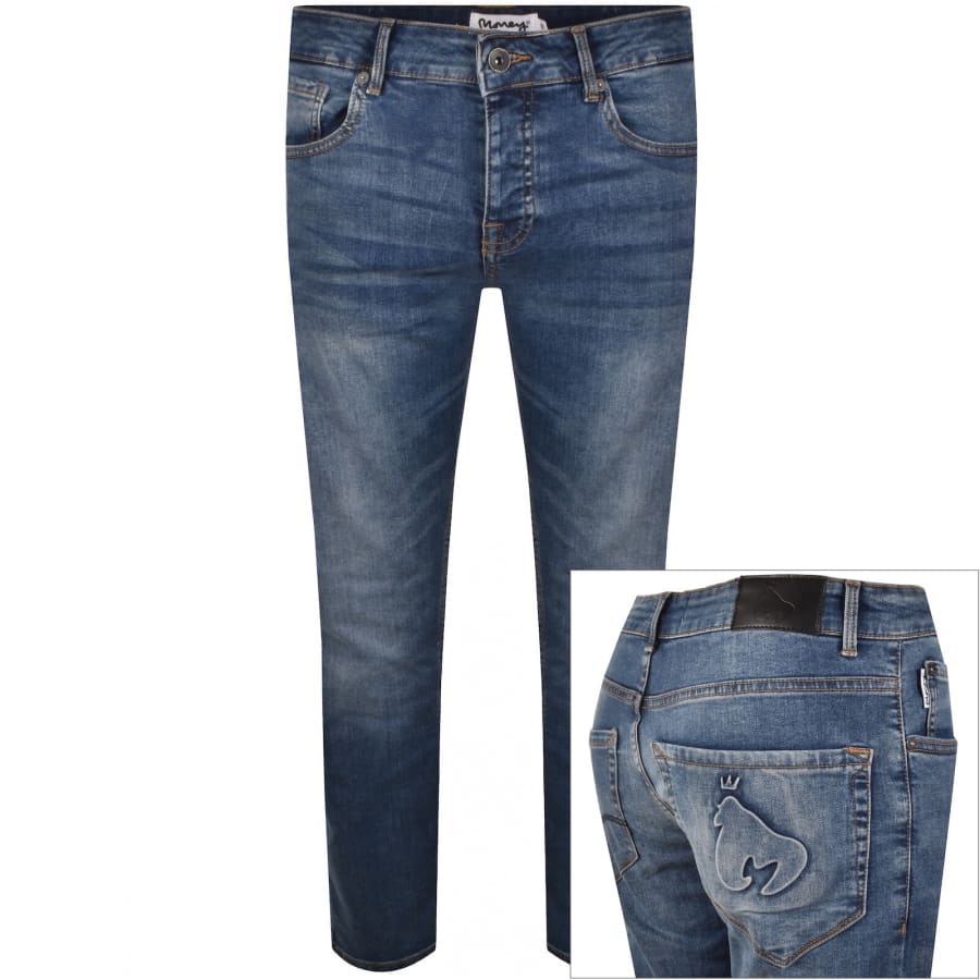Image number 1 for Money Ape Embossed Mid Wash Jeans Blue