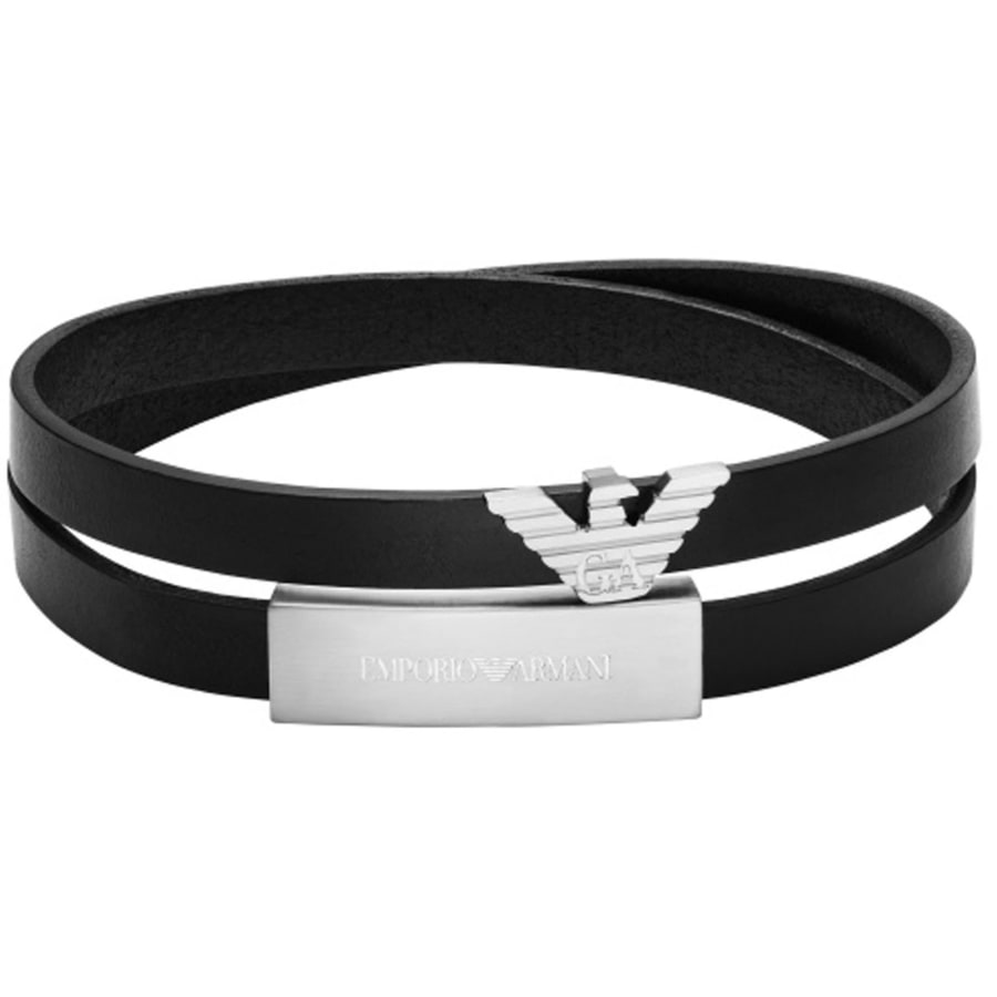 Image number 1 for Emporio Armani Leather ID Bracelet Black