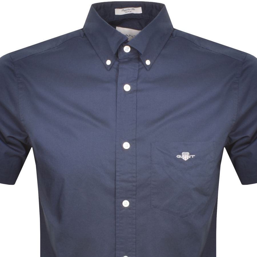 Image number 2 for Gant Poplin Short Sleeved Shirt Navy