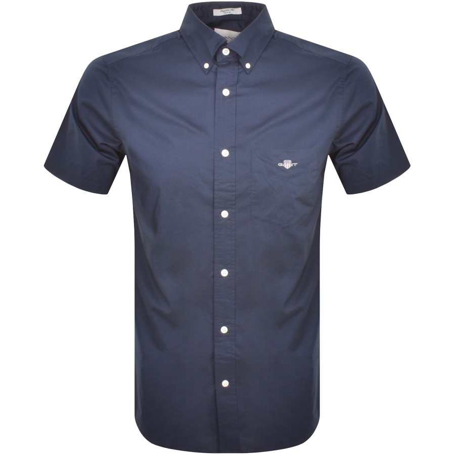 Image number 1 for Gant Poplin Short Sleeved Shirt Navy