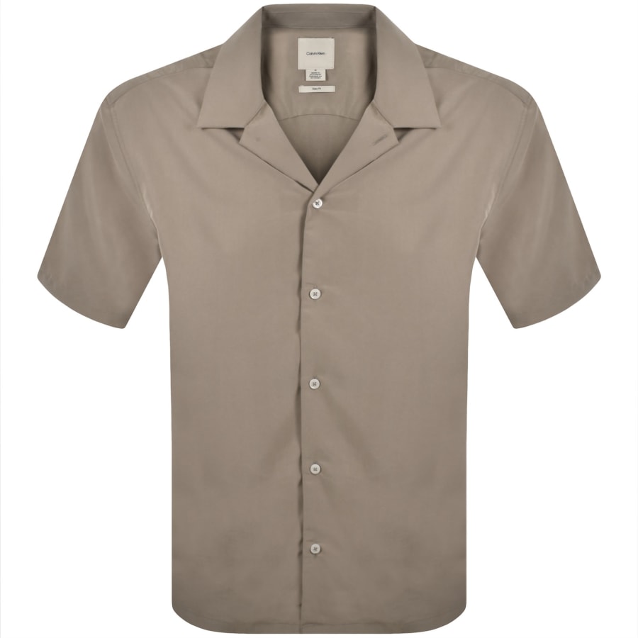Image number 1 for Calvin Klein Camp Collar Shirt Brown