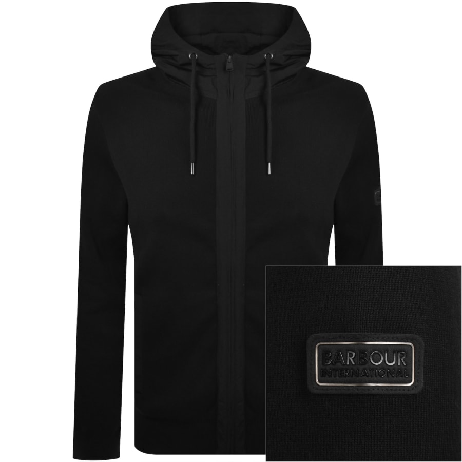 Image number 1 for Barbour International Inline Knit Hoodie Black