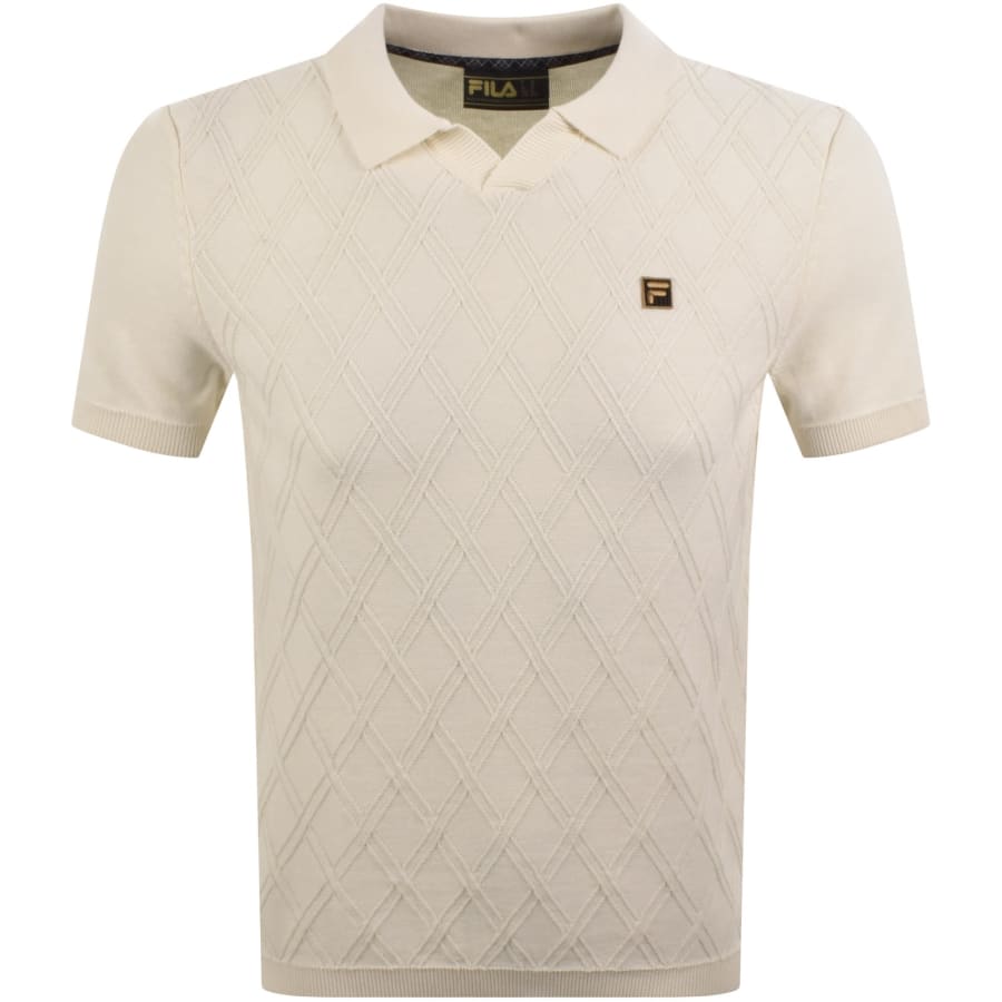 Image number 1 for Fila Denny Diamond Knit Polo T Shirt Cream