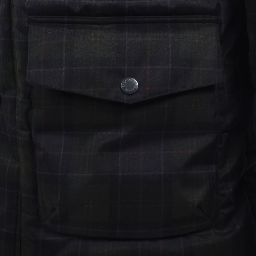 Image number 3 for Barbour Lonnen Tartan Puffer Jacket Green
