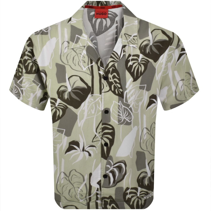 Image number 1 for HUGO Relaxed Short Sleeve Beach Shirt Green