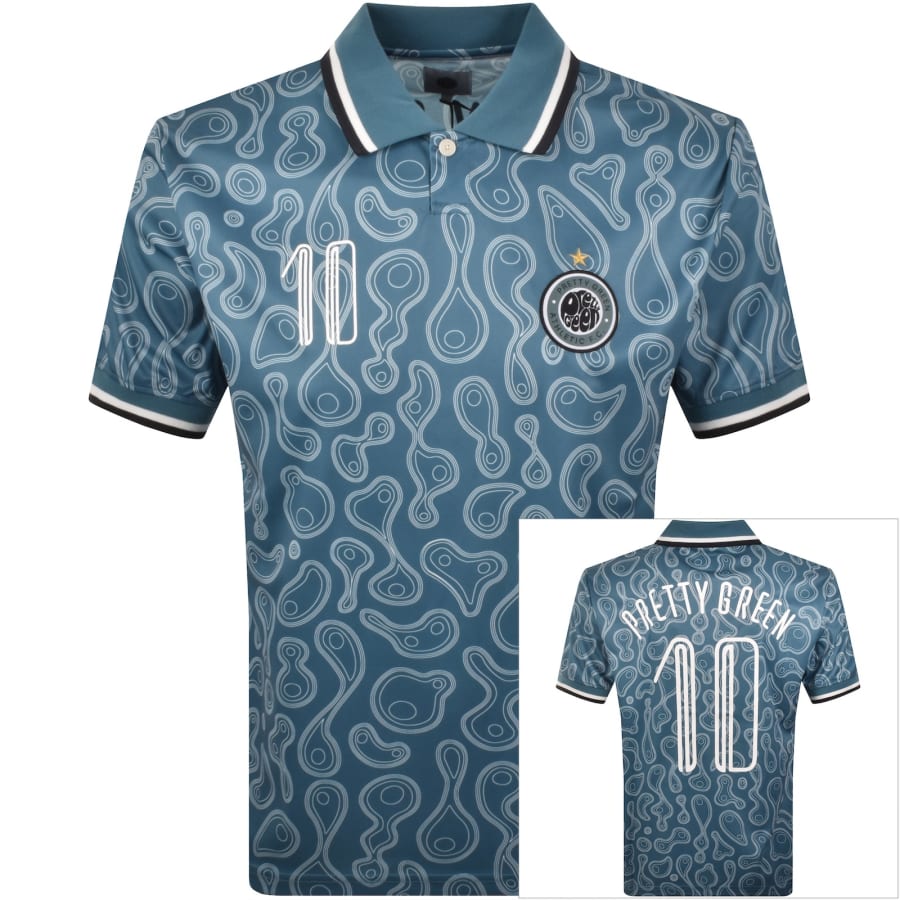 Image number 1 for Pretty Green Outro Football Polo T Shirt Blue
