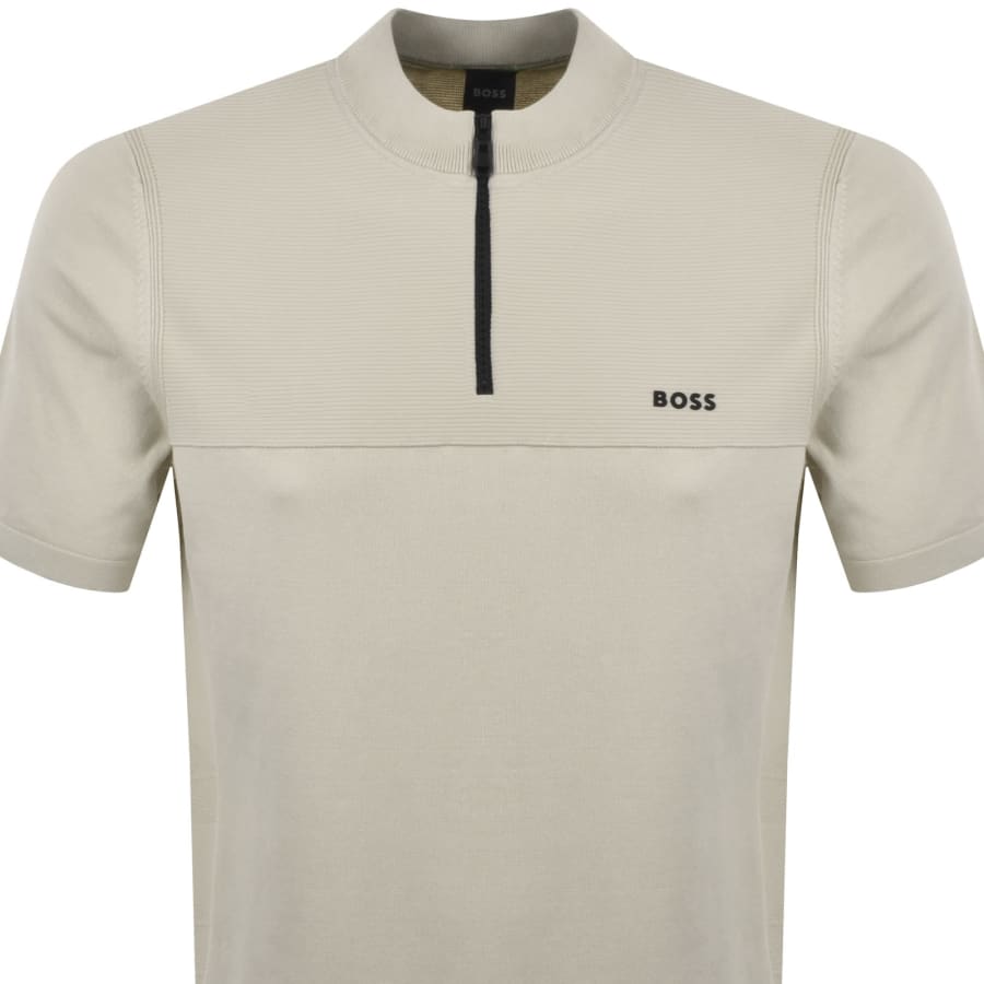 Image number 2 for BOSS Network Qaurter Zip Knit Jumper Beige