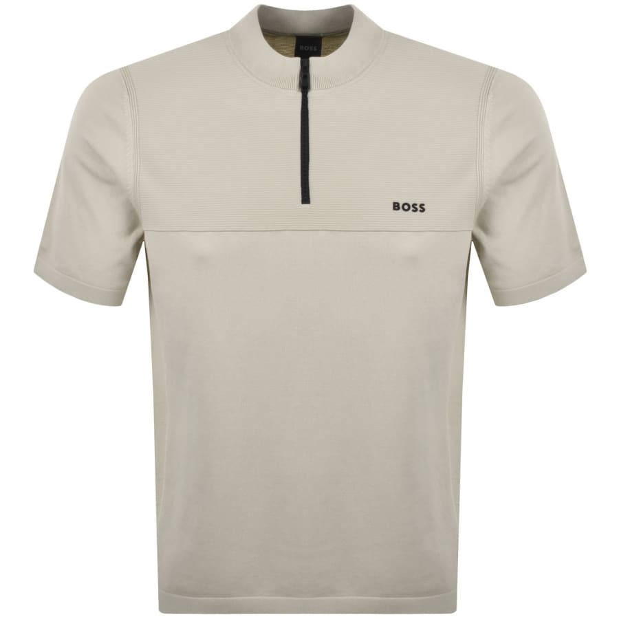 Image number 1 for BOSS Network Qaurter Zip Knit Jumper Beige