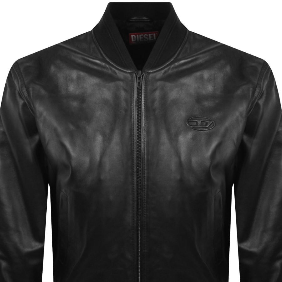 Image number 2 for Diesel Logo Detail Leather Jacket Black