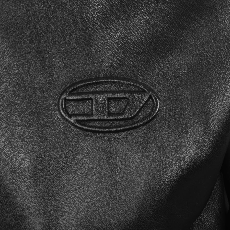Image number 3 for Diesel Logo Detail Leather Jacket Black