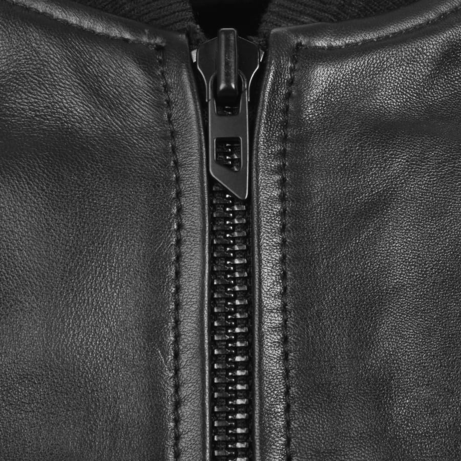 Image number 4 for Diesel Logo Detail Leather Jacket Black