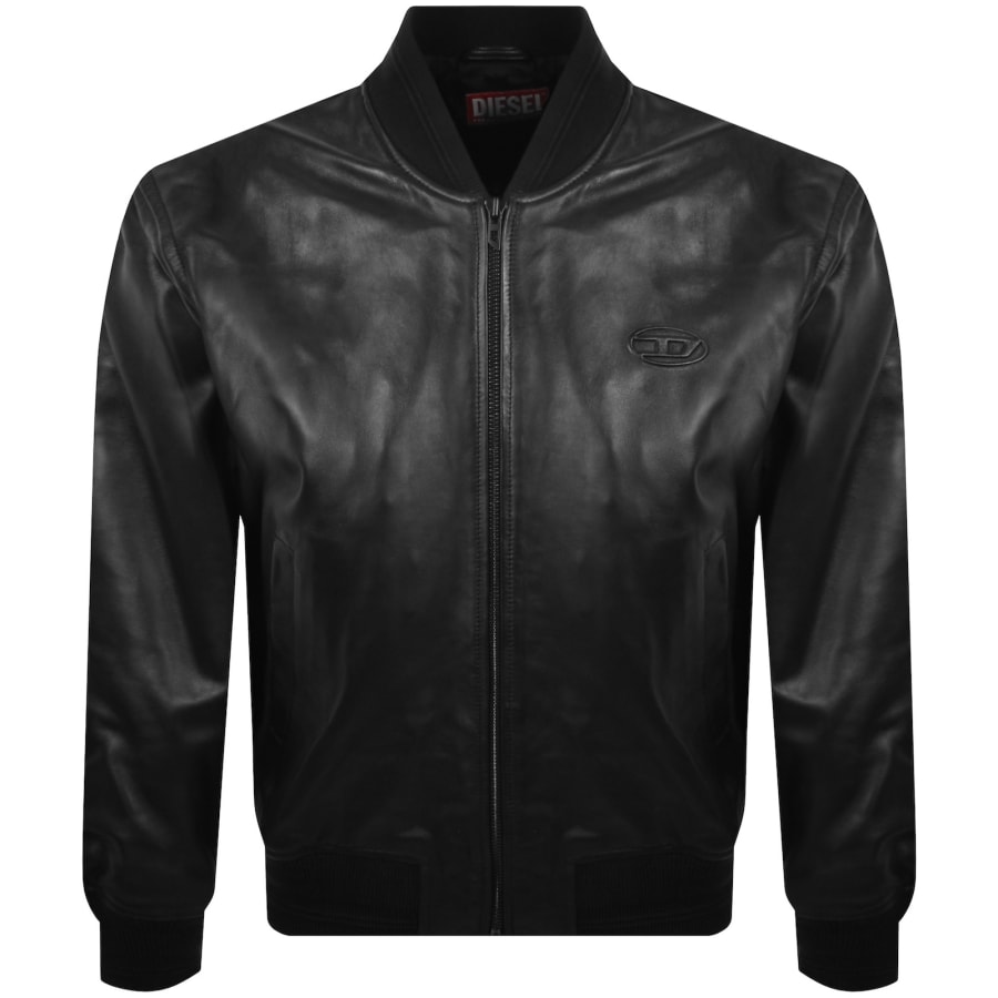Image number 1 for Diesel Logo Detail Leather Jacket Black
