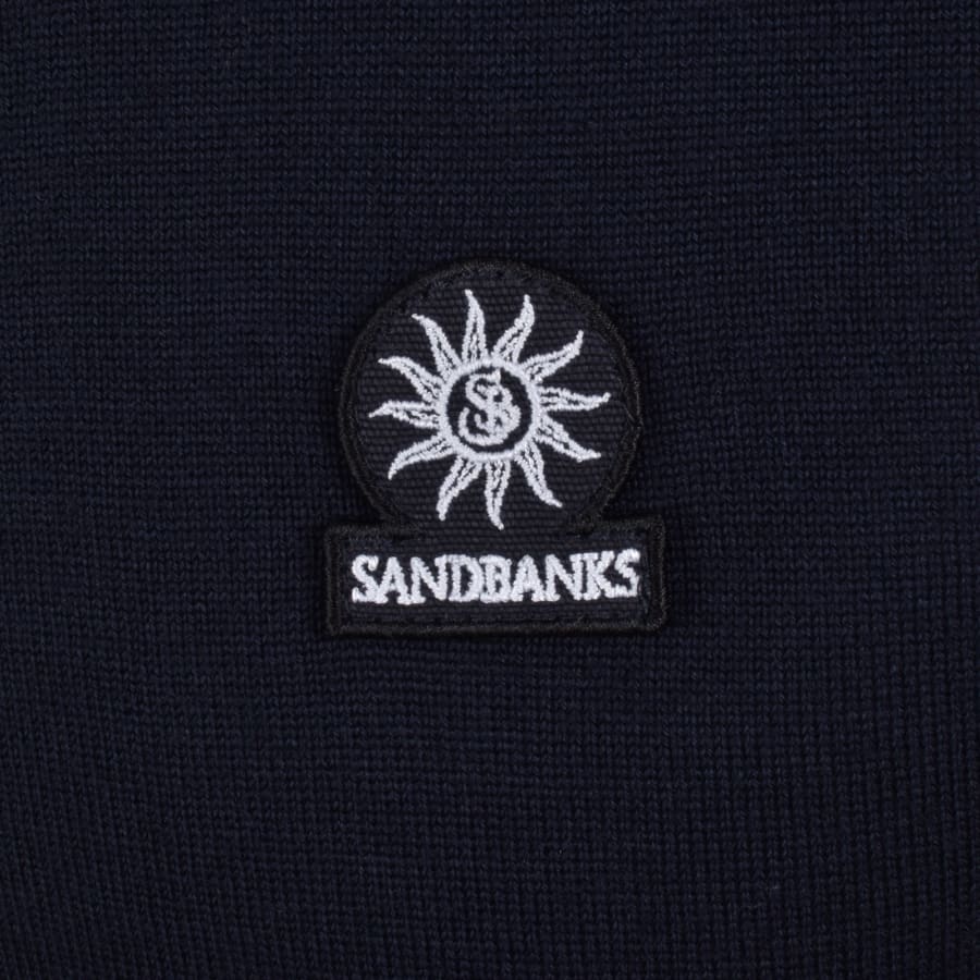 Image number 3 for Sandbanks Stripe Knitted Quarter Zip Polo Navy
