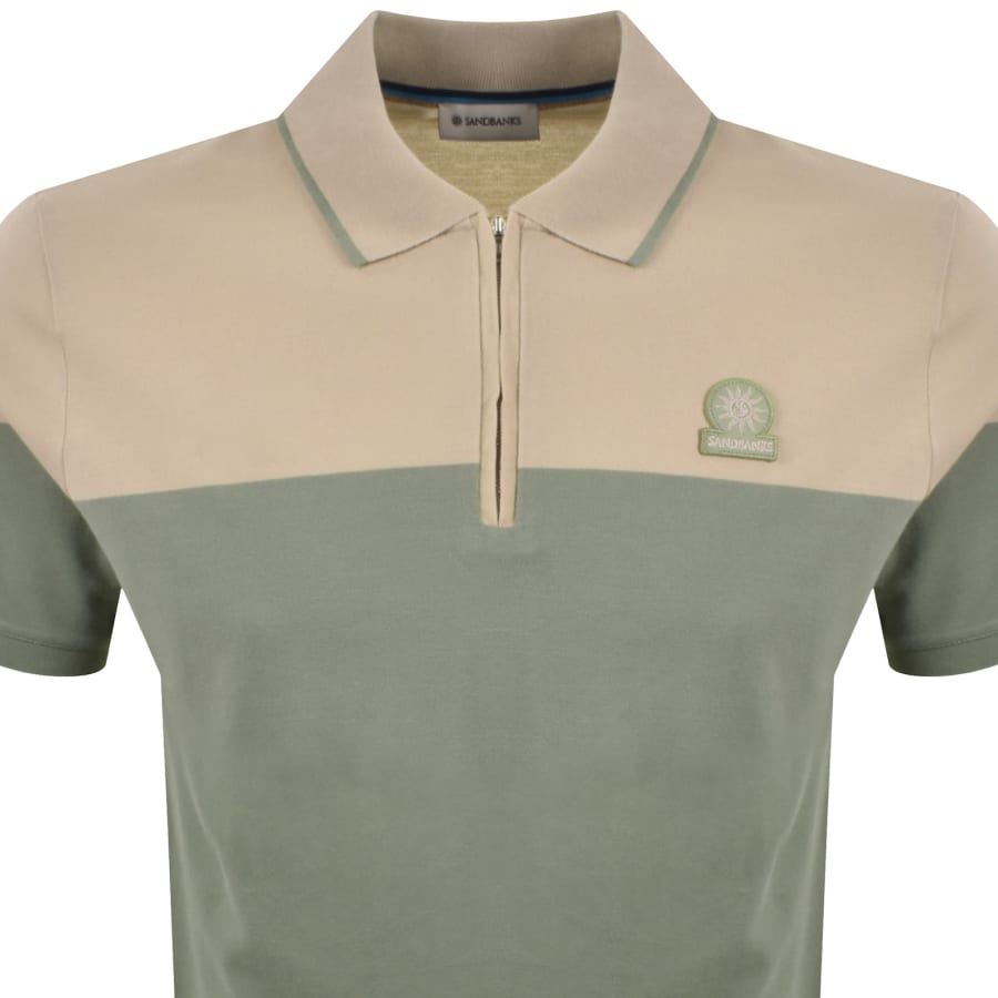 Image number 2 for Sandbanks Colour Block Quarter Zip Polo Beige
