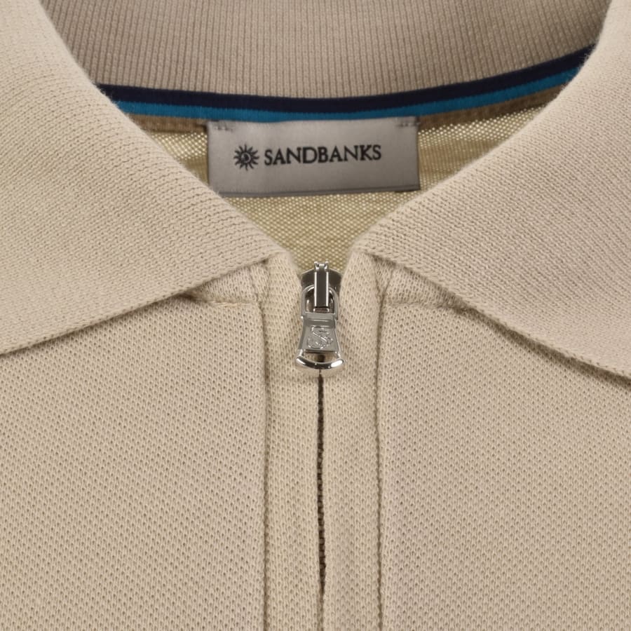 Image number 4 for Sandbanks Colour Block Quarter Zip Polo Beige
