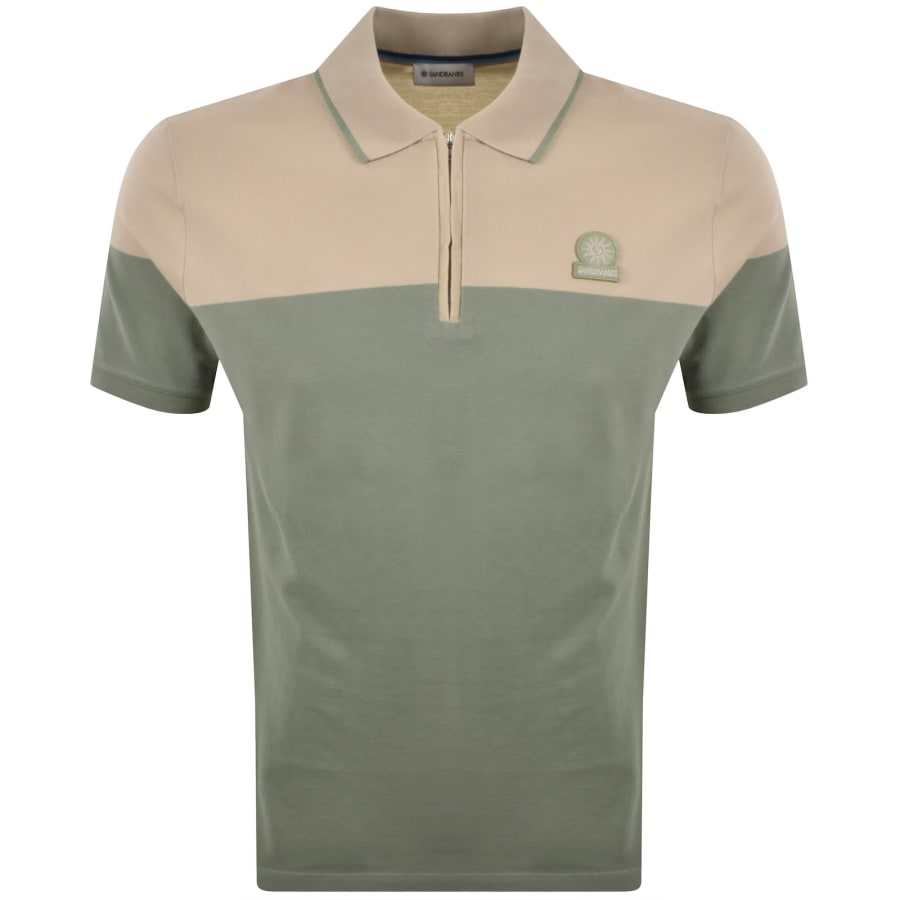 Image number 1 for Sandbanks Colour Block Quarter Zip Polo Beige