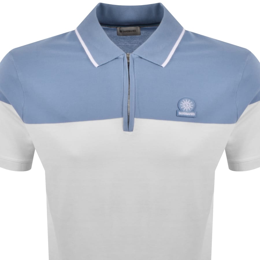 Image number 2 for Sandbanks Colour Block Quarter Zip Polo Blue