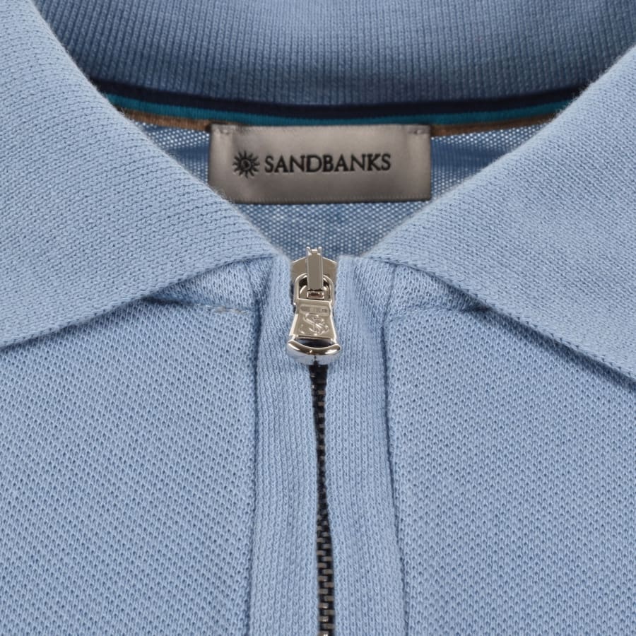 Image number 4 for Sandbanks Colour Block Quarter Zip Polo Blue