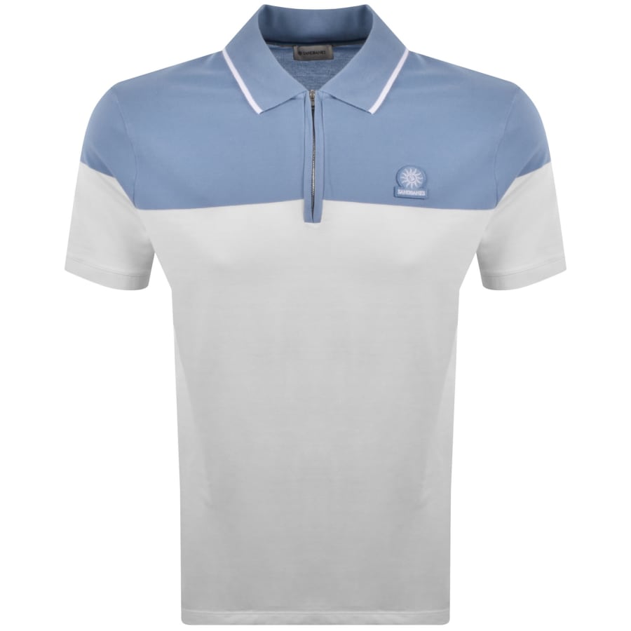 Image number 1 for Sandbanks Colour Block Quarter Zip Polo Blue