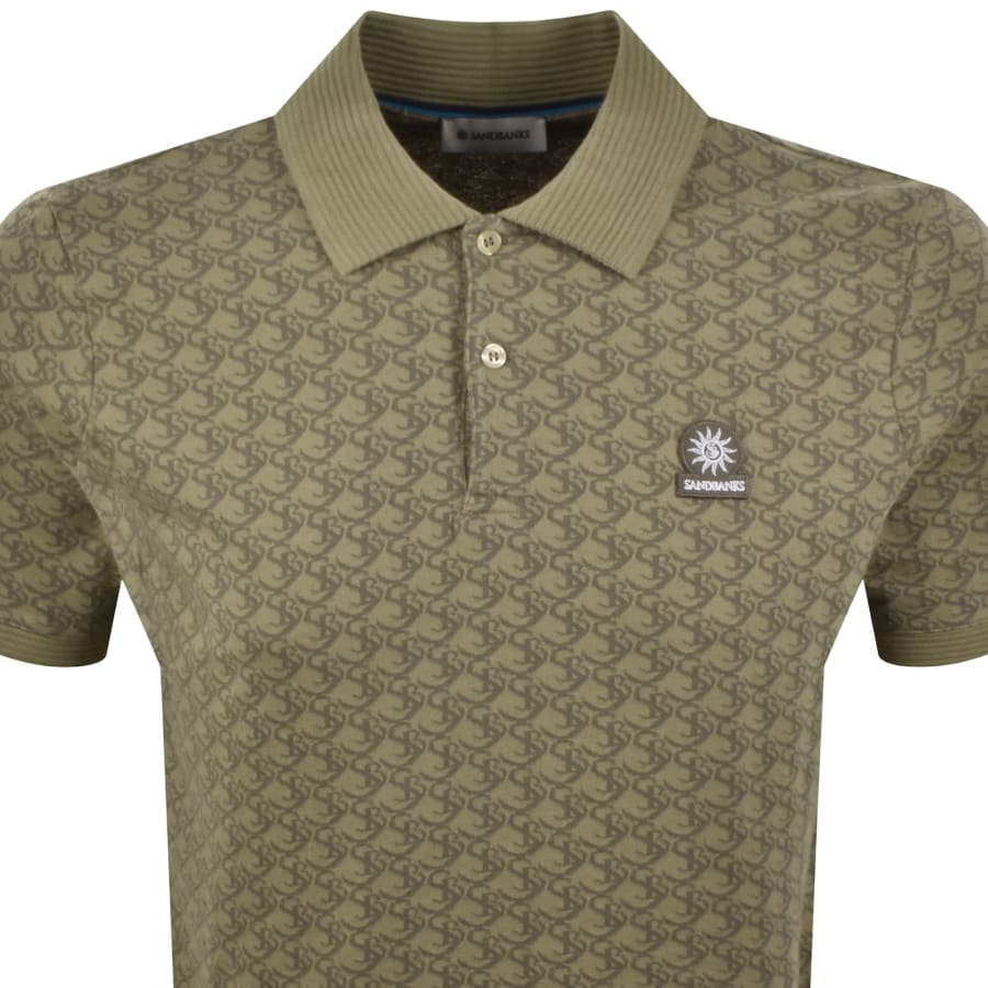 Image number 2 for Sandbanks Monogram Jacquard Polo T Shirt Green