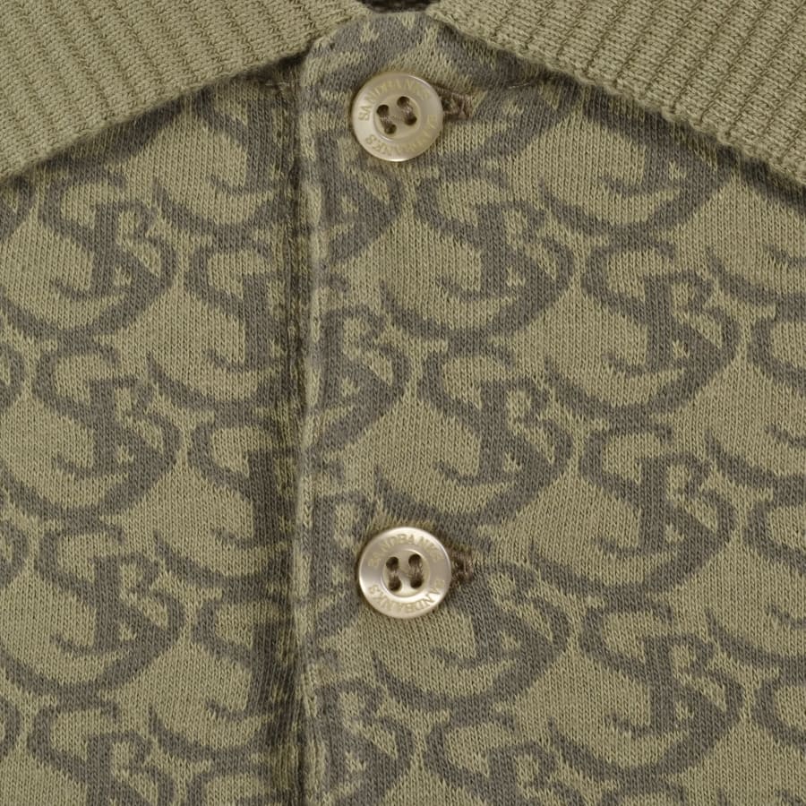Image number 4 for Sandbanks Monogram Jacquard Polo T Shirt Green