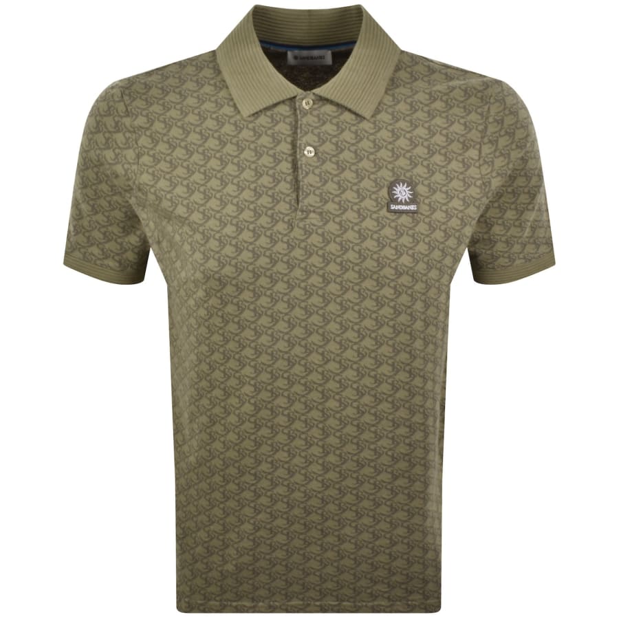 Image number 1 for Sandbanks Monogram Jacquard Polo T Shirt Green