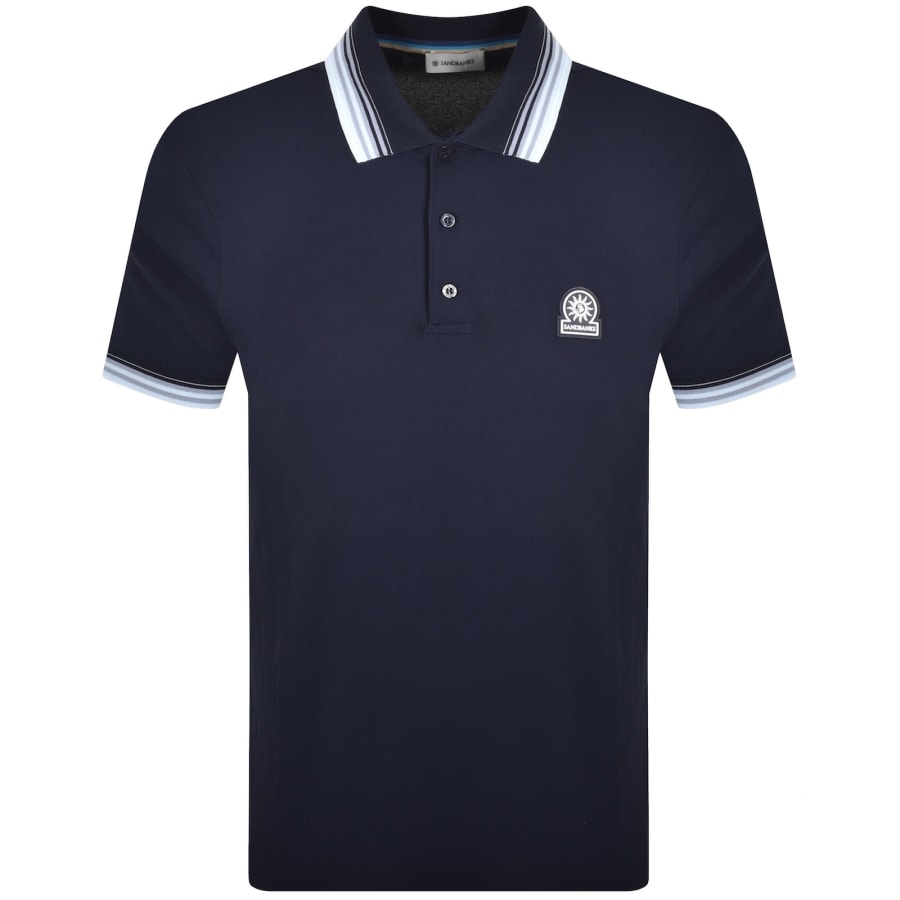 Image number 1 for Sandbanks Gradient Rib Polo T Shirt Navy