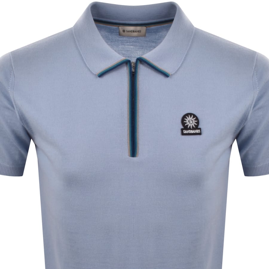 Image number 2 for Sandbanks Stripe Knitted Quarter Zip Polo Blue