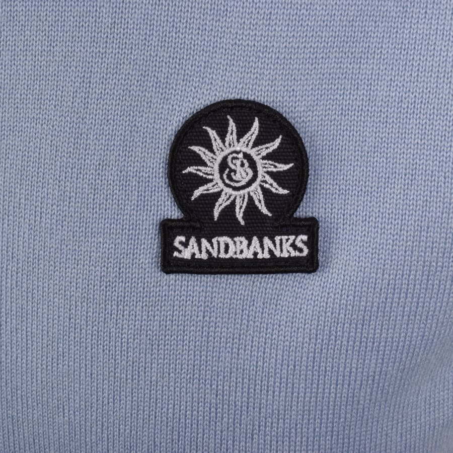 Image number 3 for Sandbanks Stripe Knitted Quarter Zip Polo Blue