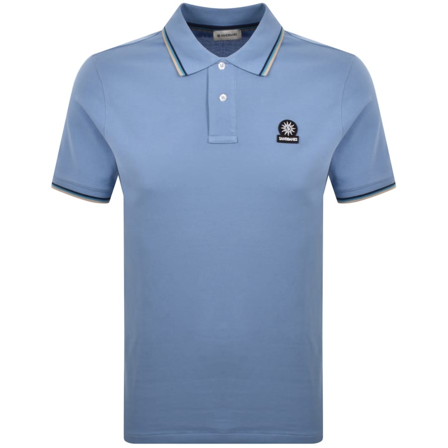 Image number 1 for Sandbanks Tipped Badge Polo T Shirt Blue