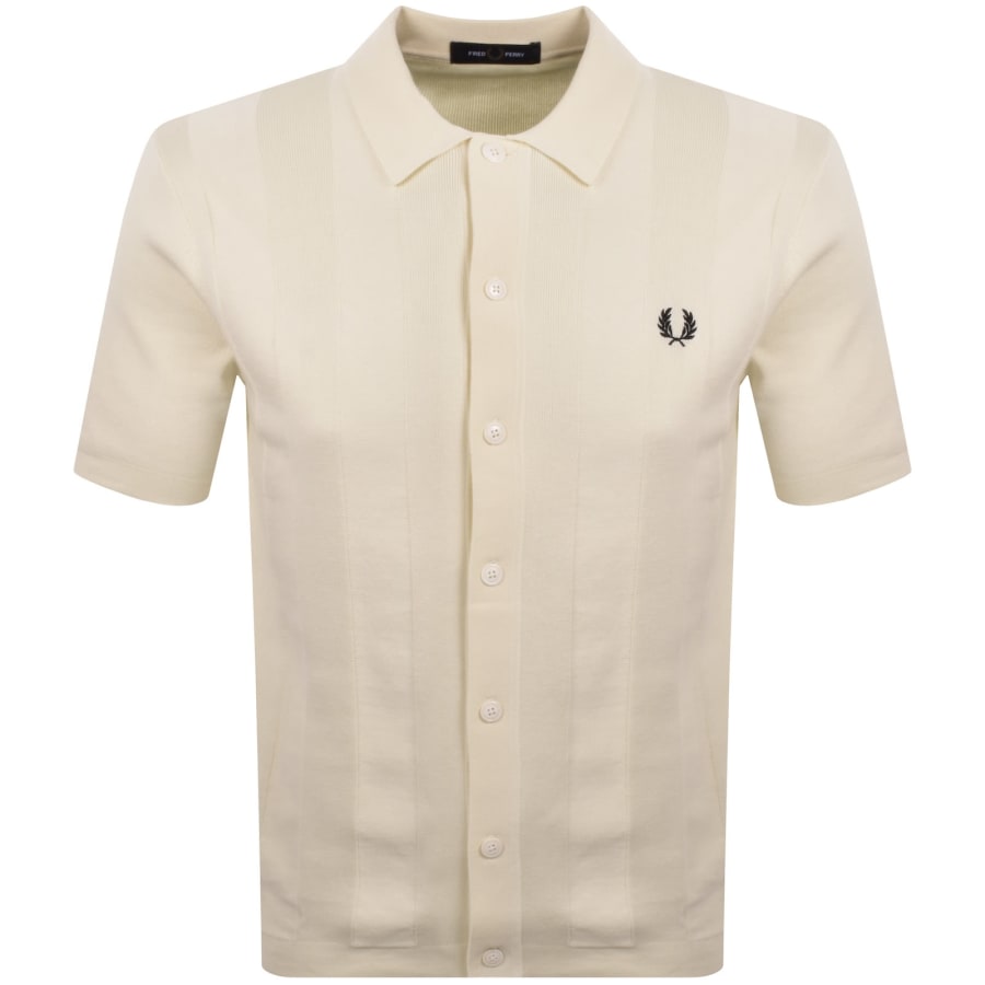 Image number 1 for Fred Perry Vertical Stripe Knit Polo Shirt Cream